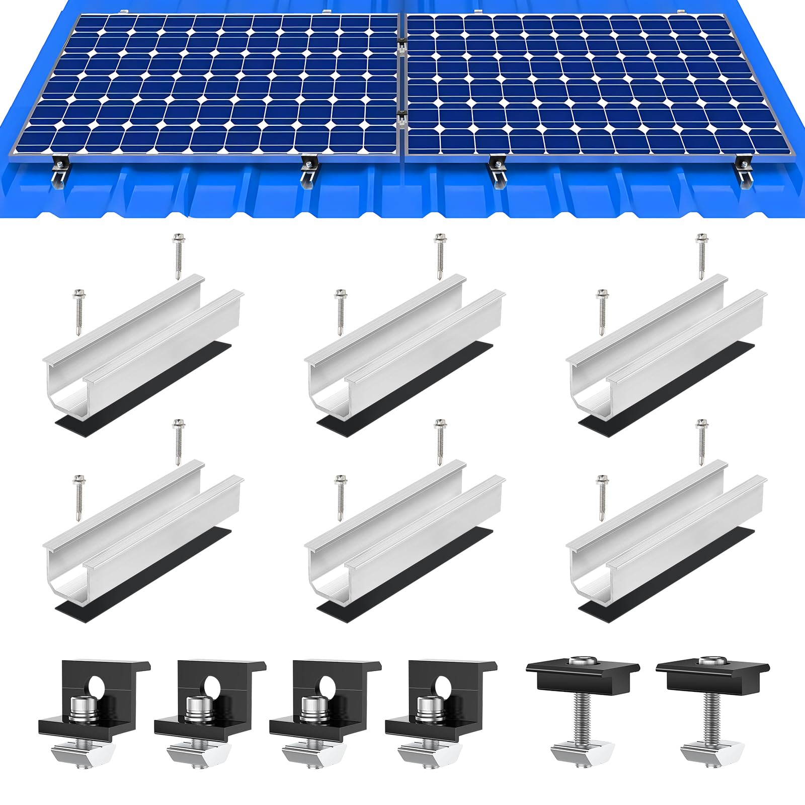 Supporto per Tetto in Metallo, 12 cm, Guide e Accessori, Regolabile, in Alluminio, per Montaggio Solare, Tetto Piatto, Applicabile, Pannelli Solari, Moduli di Spessore 30-35 mm