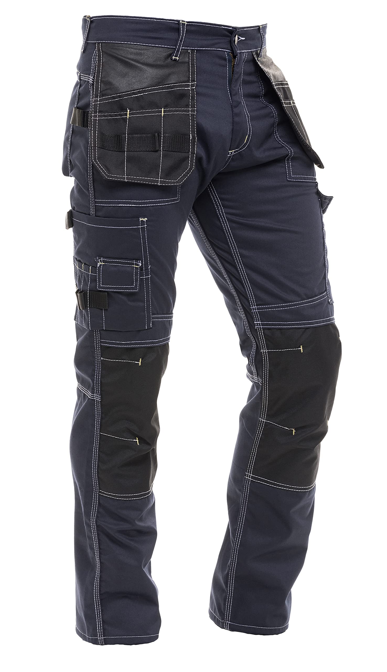 Fashio Mens Construction Pants Carpenter Utility Tool Pockets Cordura Knee Reinforced Work Wear Pants Safety Trousers