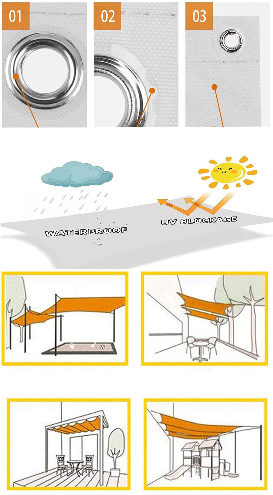 LYGBAOFUL Vela ombreggiante in Poliestere Impermeabile 2x5M Parasole Resistente all'Acqua con Blocco UV al 95% con Corda Color Crema