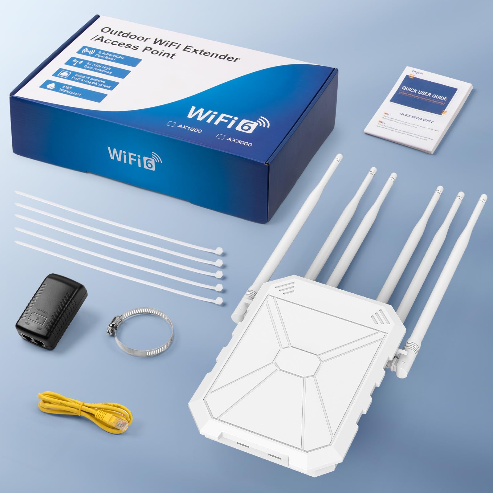 AC1200 Repeteur WiFi Puissant Exterieur, 5GHz & 2.4GHz Amplificateur WiFi Exterieur Point D'accès WiFi avec 6 Antennes, IP67 RéSistant Aux IntempéRies, with PoE, Convient Patio, pour Le Jardin,Garage
