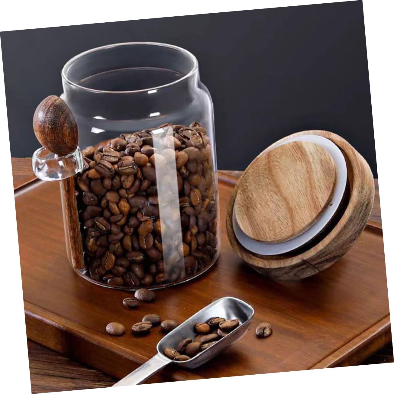 Gewürzglas mit Holzdeckel 550ml 3 Stück und Löffel 850ml aus Glas Stabile Salz und Zuckerbehälter 400ml Frische Gewürze Bewahren für Skandinavische Küche