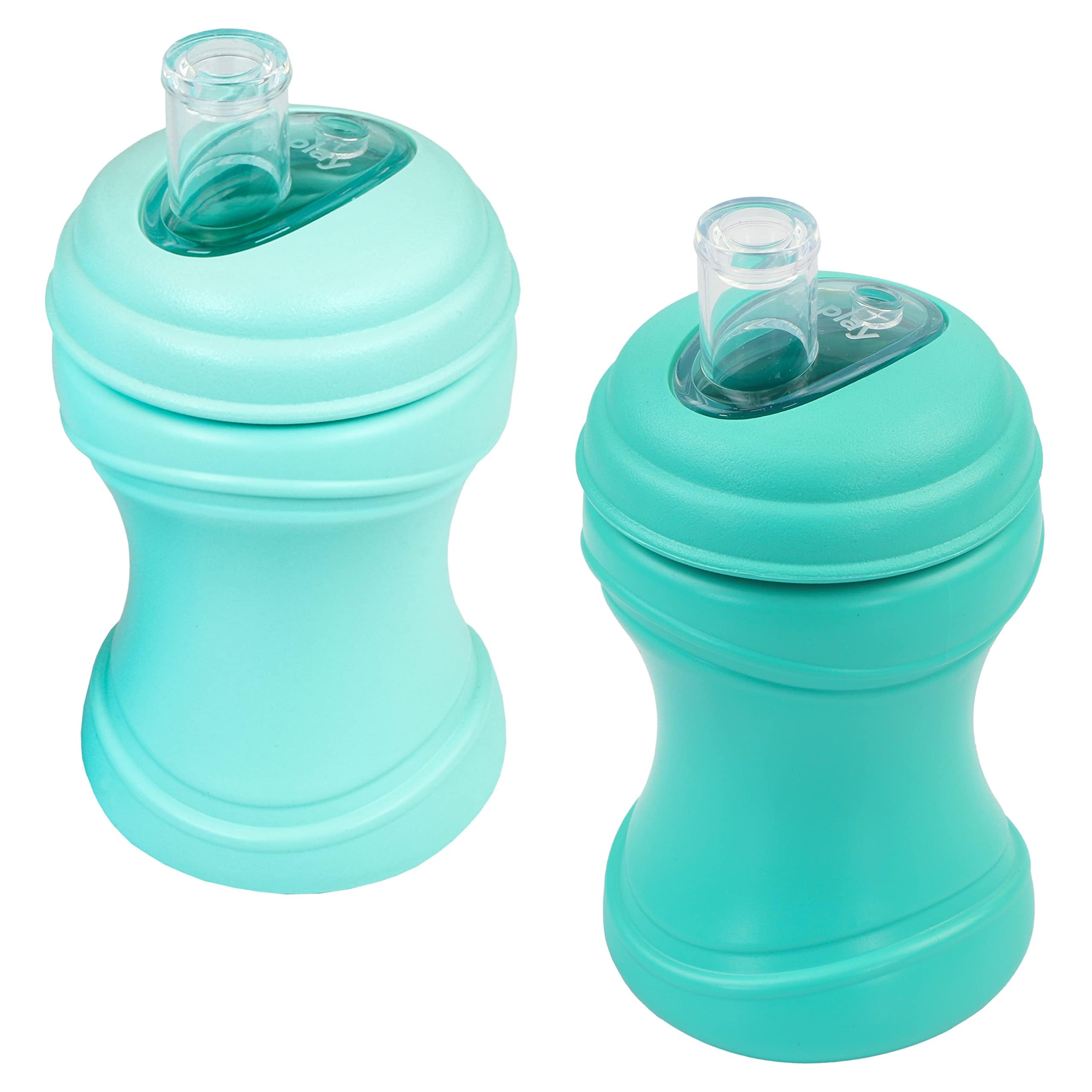 Re-Play Transition Sippy Cups for 1 Year-Old - Medical Grade Silicone Soft Spout & Travel Lid, Easy to Hold Hourglass Shape, Made in USA - 8 Oz. - Set of 2 - Sea Glass