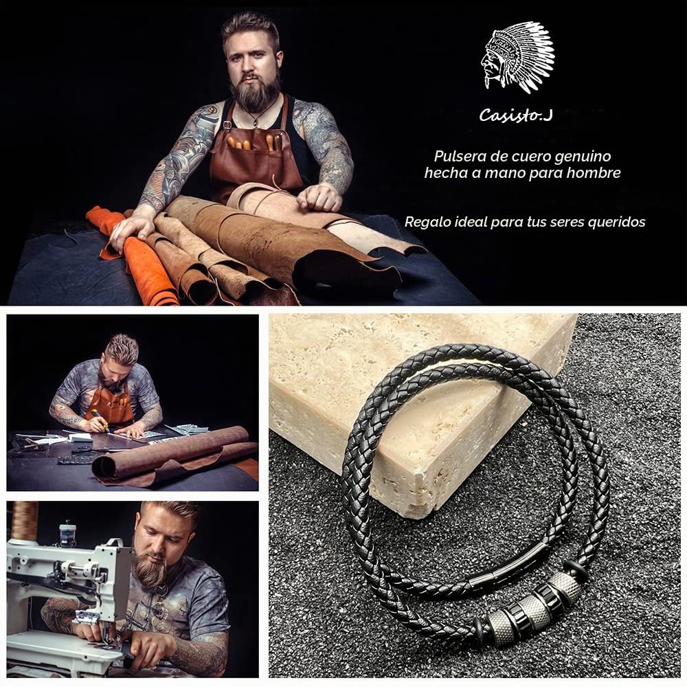 Collar de cuero, cadena colgante collares, Negro cordón, Acero inoxidable, Estuche de Regalo de Joyería, para hombre