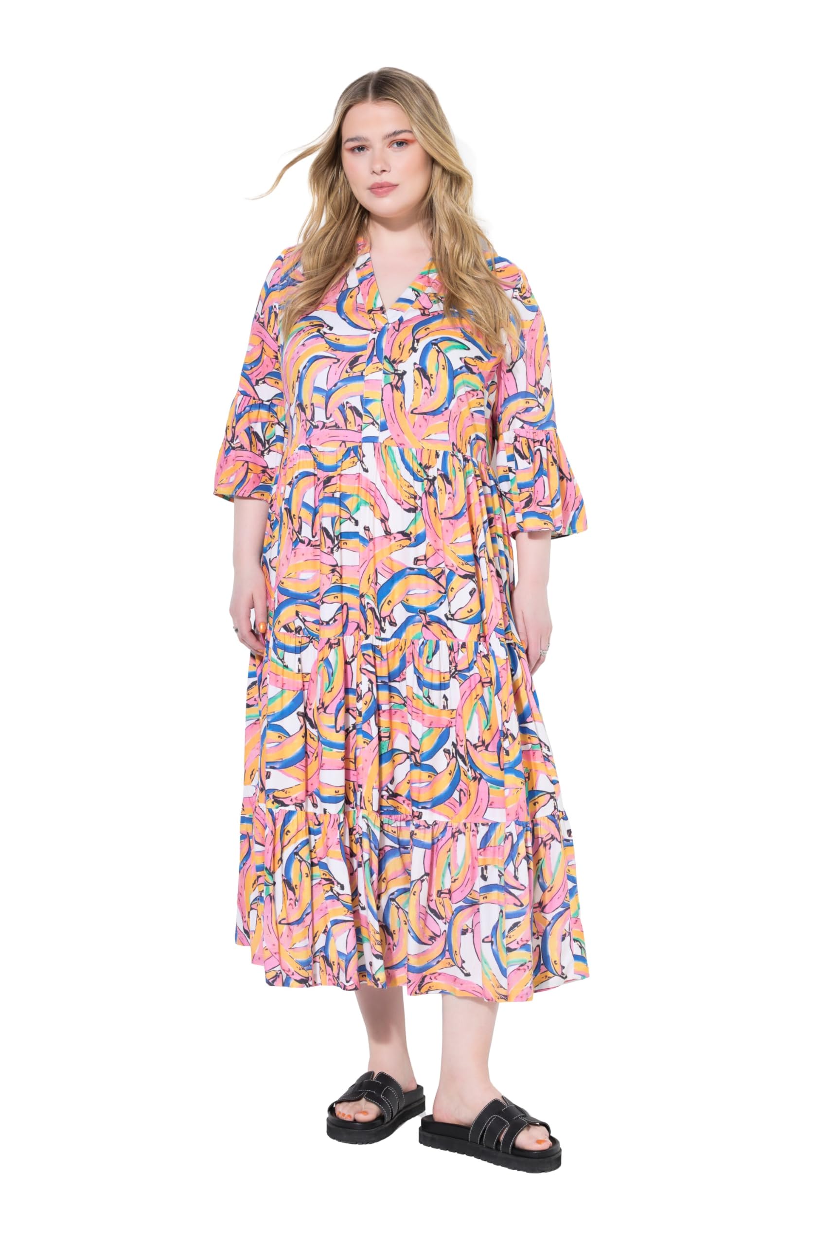 Studio Untold Damen große Größen Übergrößen Plus Size Maxikleid, Bananen-Print, Volants 841528