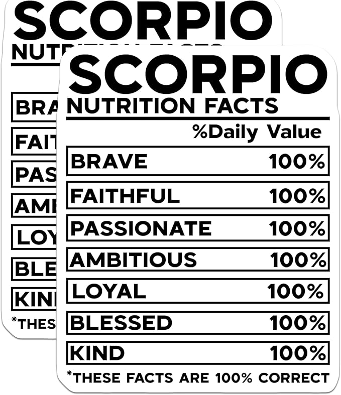 (2 Pack) Scorpio Zodiac Stickers - Nutrition Facts Inspirational Stickers - Astrology Horoscope Stickers - 5