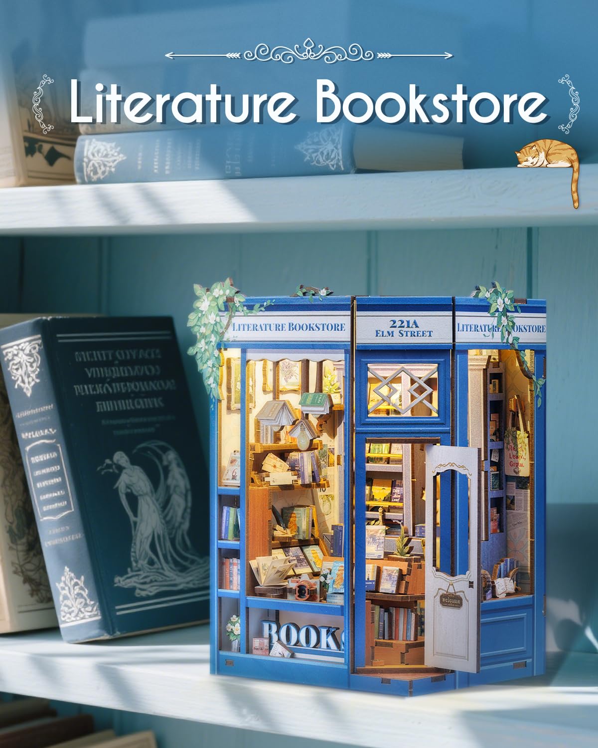 Cutefun Book Nook, kit fai da te per casetta in miniatura per adulti, scaffale per libri, puzzle 3D in legno, mini kit modello artigianale, regalo per donne amanti dei libri (Literature Bookstore)