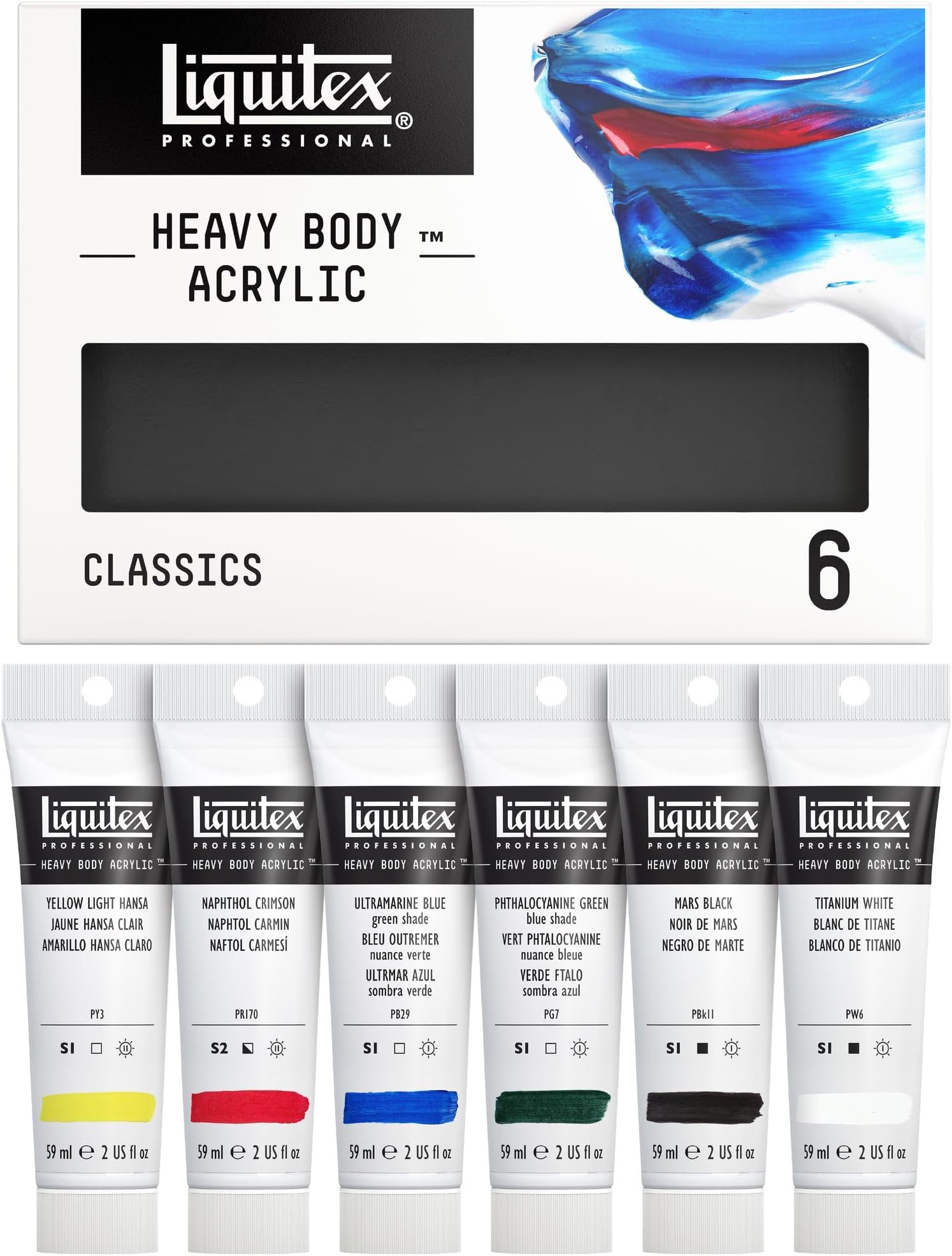Professional Heavy Body Acrylic Paint, Classic 6 x 59ml (2-oz) Set