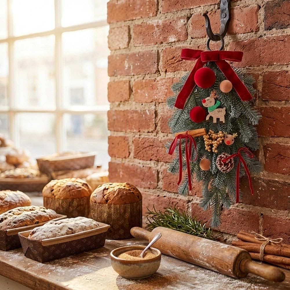 Weihnachtskranz Tropfenform 44cm Rustikal mit Schleife(B) | 44cm hoch, rustikales Design, rotes Samtband, lebensechte Tannenzweige, charmante Details