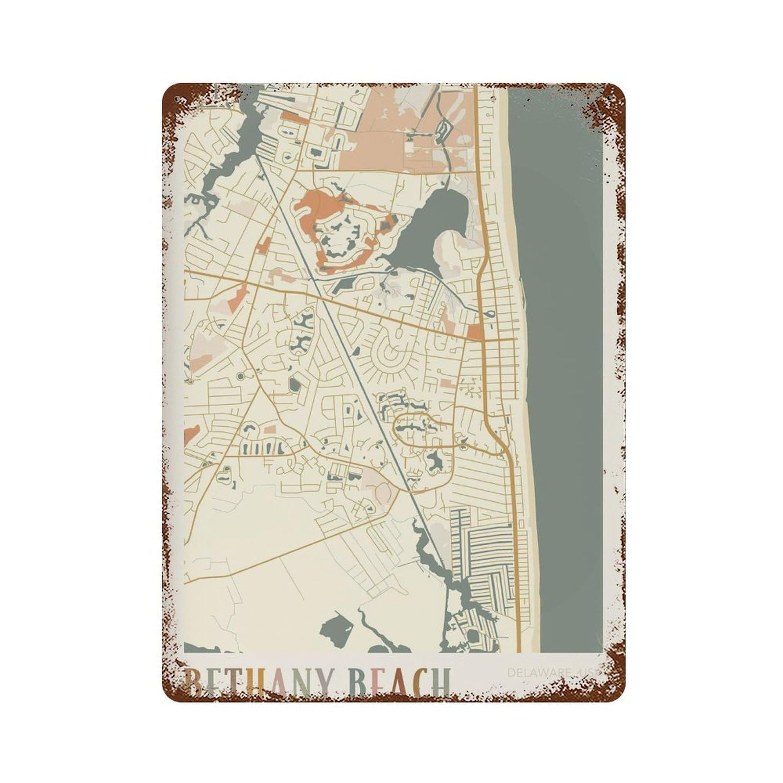 xiaoxiaoshen Bethany Beach Map Delaware Travel Gift Boho to Mom (2) Wall Decor Art Metal Tin Poster Modern Home Decor Art Home Bar Shop Decorations Vintage Sign 40x30cm