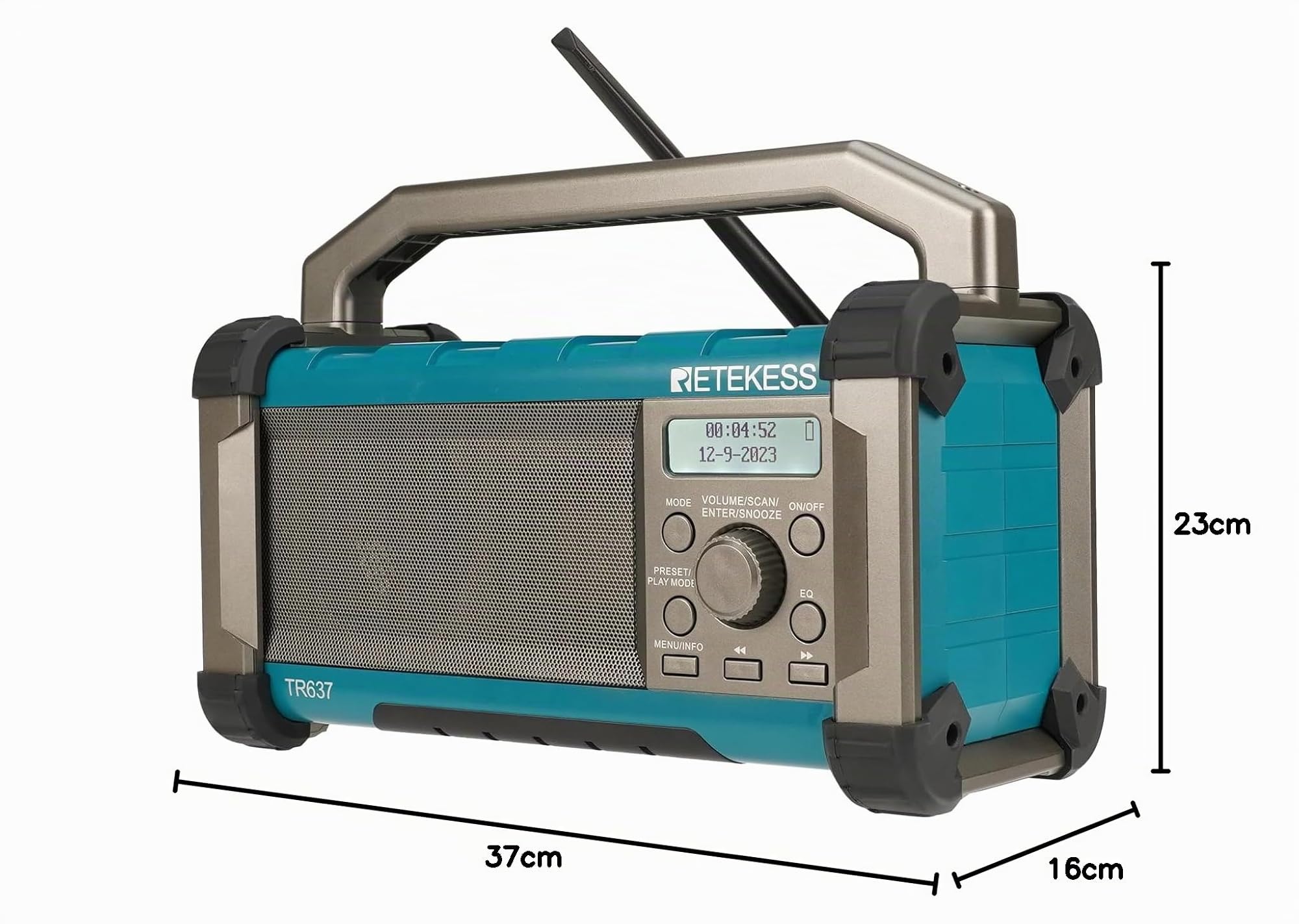 Retekess TR637 Radio de Chantier, Radios Portable | pour Chantier, Poste de Travail, FM/AM, 5000mAh Batterie, Étanche, Résistant aux Chutes, Port USB, Poignée