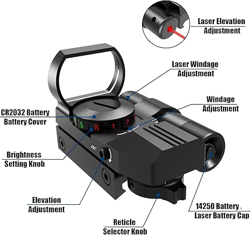Miniatura 5 de UUQ 1 x 22 x 33 mira refleja punto rojo  4 retículas de punto rojo y verde óptica con láser rojo o verde integrado para riel de 0.787 in
