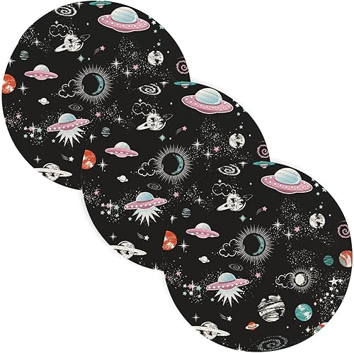 3 Pcs Round Trivet for Hot Pots and Pans 15in Cotton Thread Weave Hot Dishes Trivets for Instant Pot Halloween Decor Galaxy Outer Space