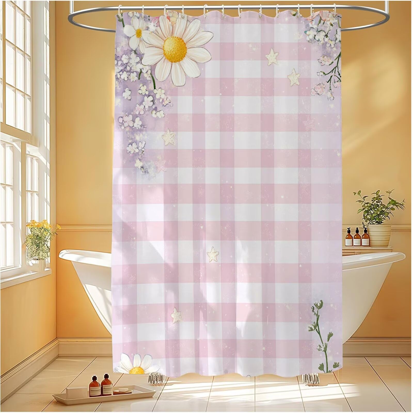 Rideau de douche anti moisissure fini l'eau au sol rideau tissu rose 165x180