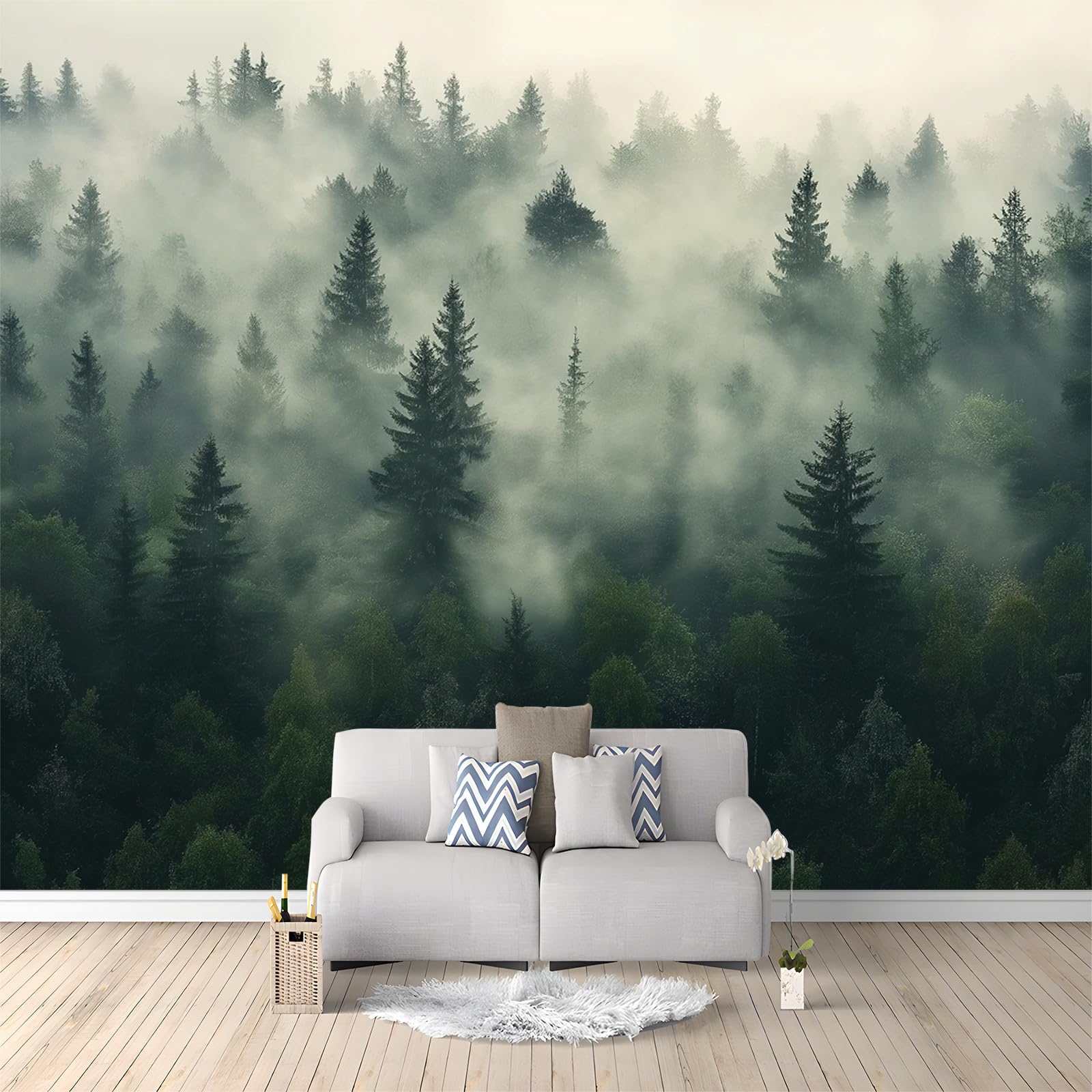 Nowoczesna tapeta ścienna zielona mgła las 400 x 280 cm plakat z włókniny, panoramiczna tapeta 3D do salonu, sypialni, pokoju dziecięcego