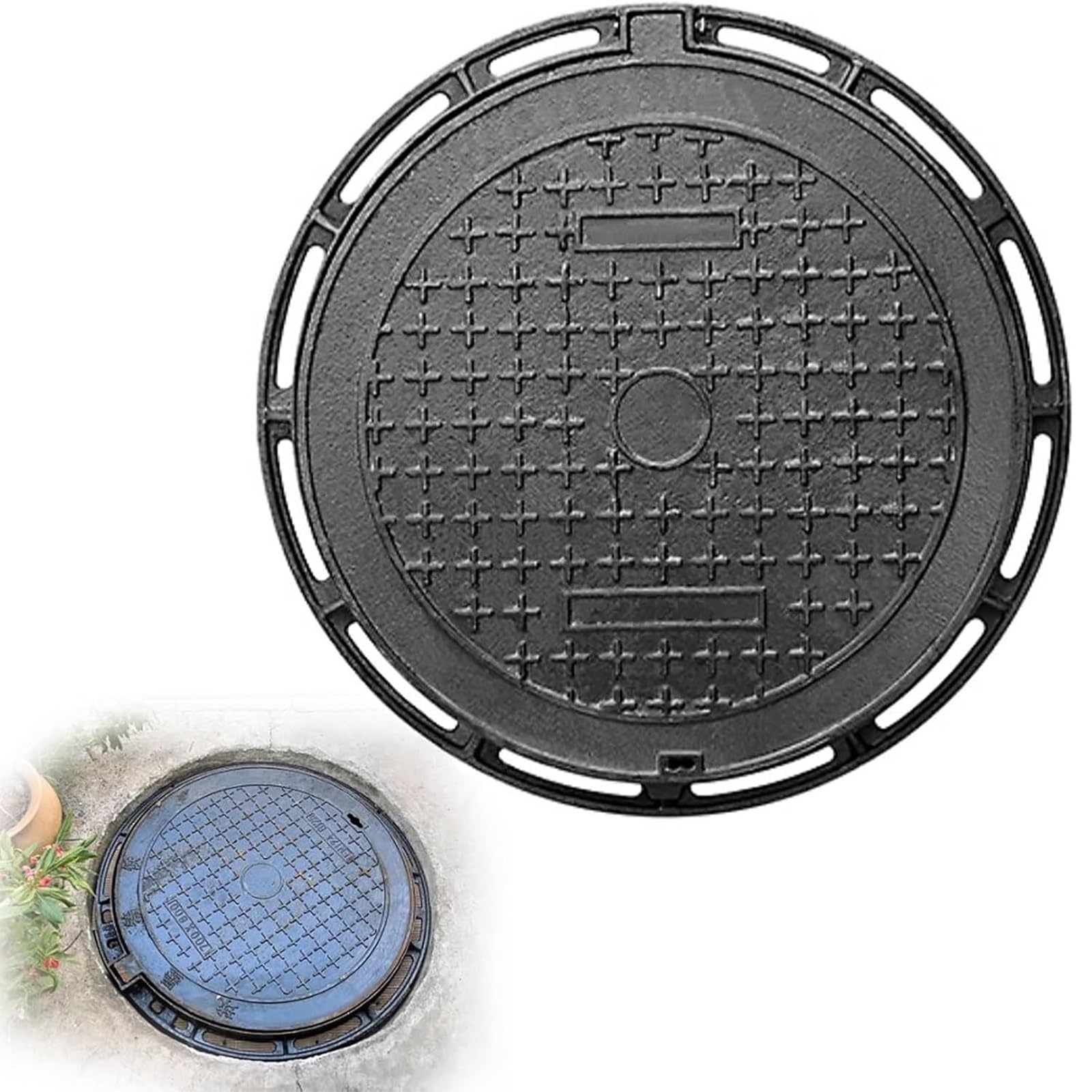 Couvercle d'égout en fonte classe B 40 cm robuste avec base pour patio et allée