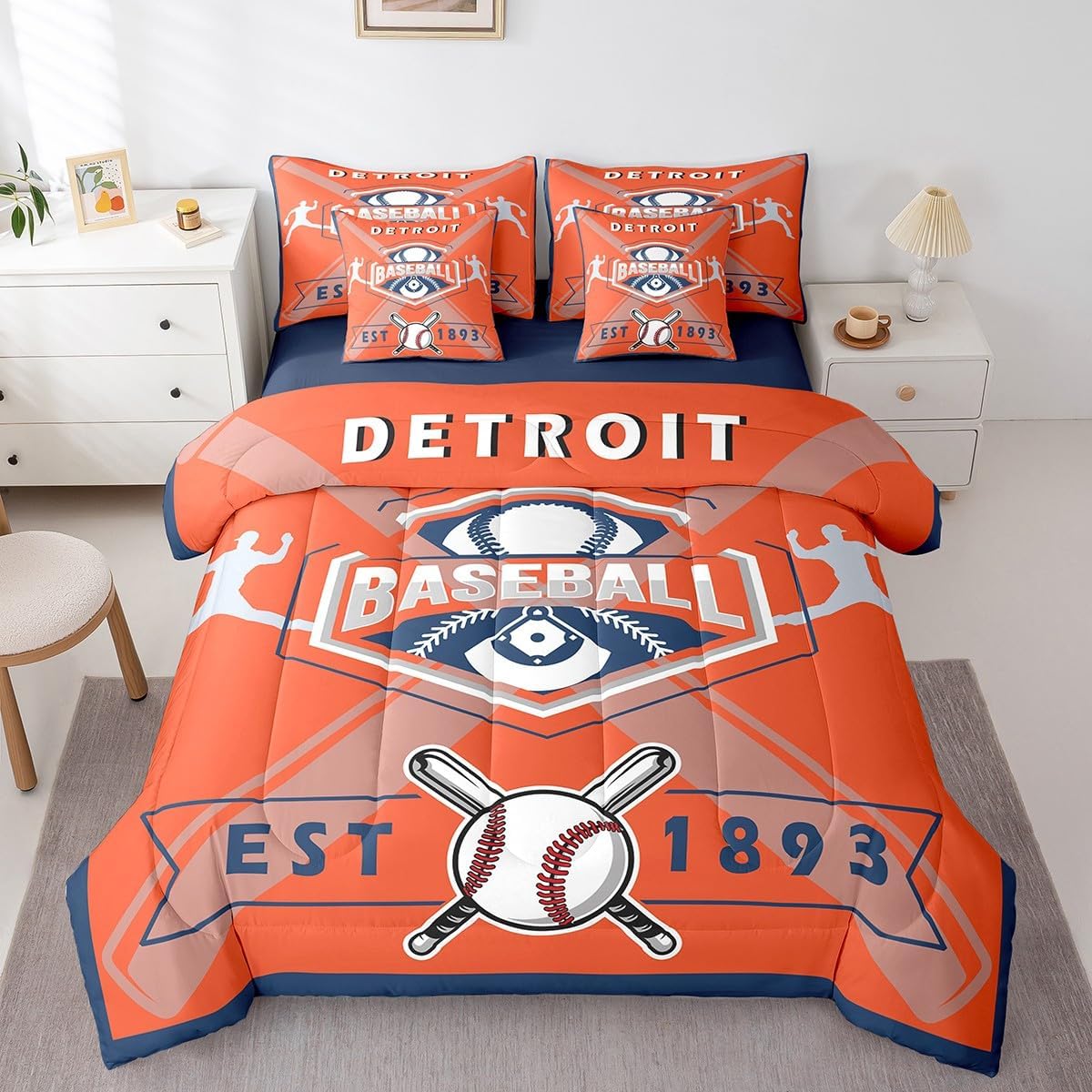 Erosebridal Baseball 7 Pieces Bedding Set Baseball Player