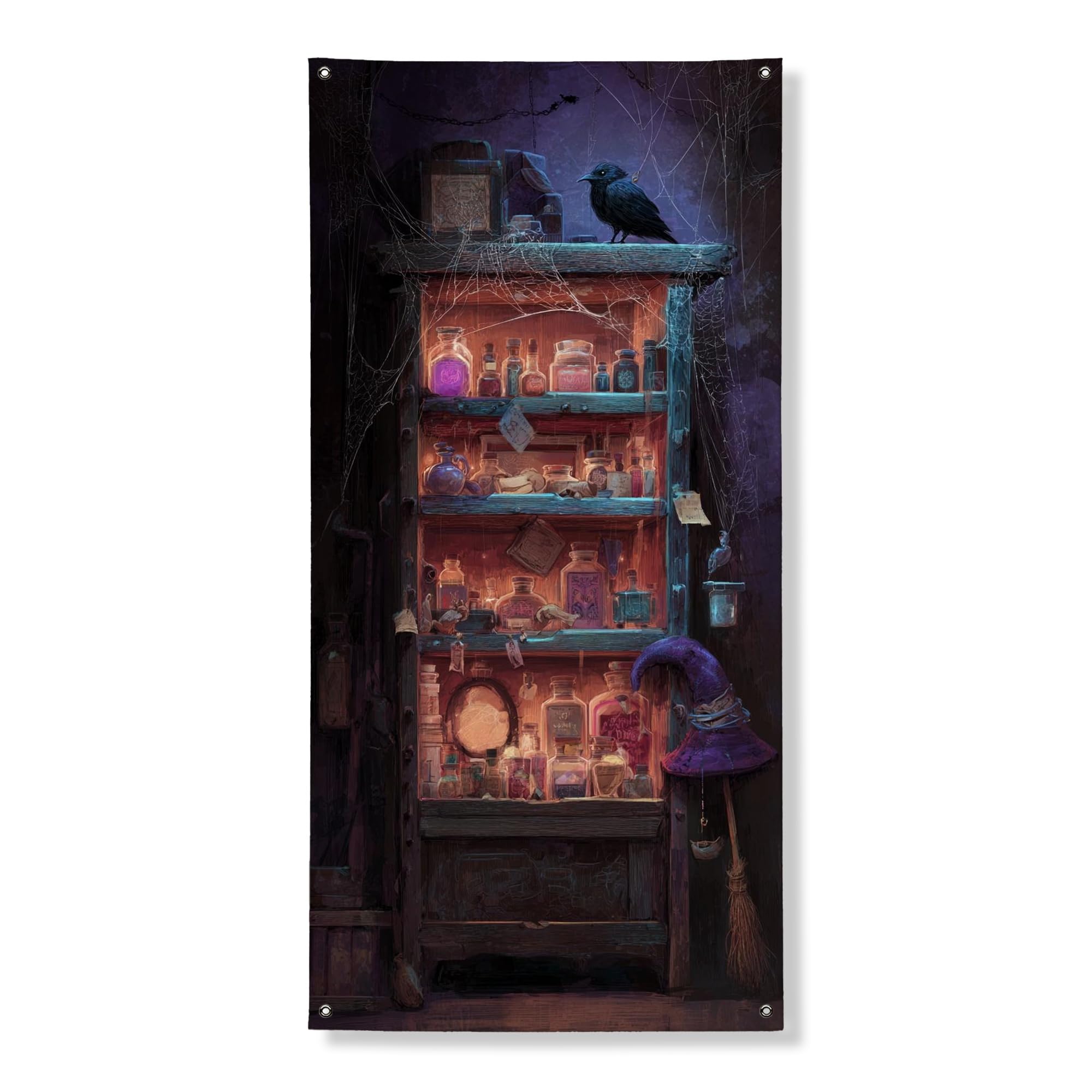 Halloween Potion Shelf Door Cover Banner Decorative, Spooky Witchcraft Display Indoor Outdoor Festive Decor 36x72 Inch