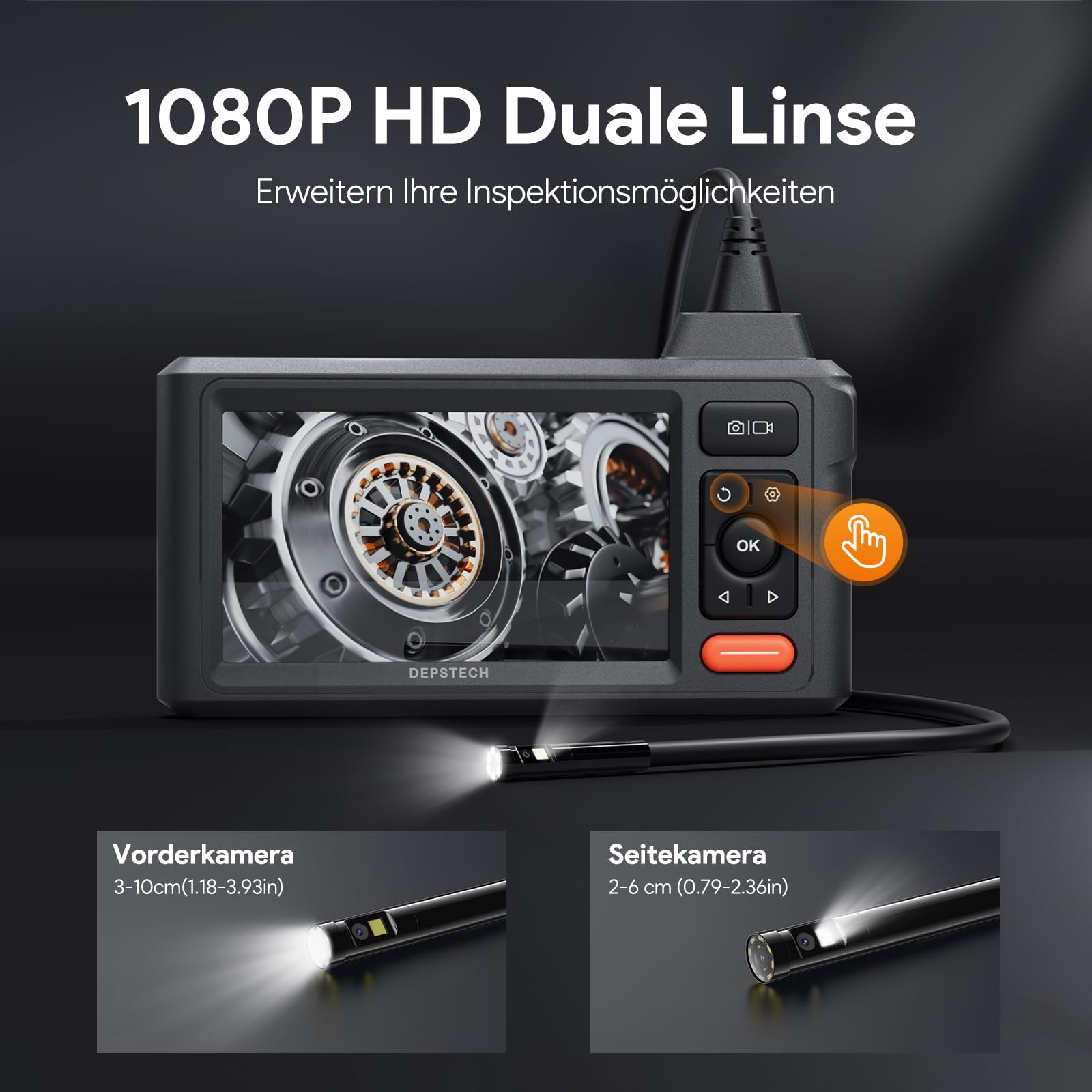 Kamera endoskopowa z oświetleniem, DEPSTECH 1080P, podwójny obiektyw 5,0 cali, ekran IPS, kamera inspekcyjna IP67 wodoodporna, 5m kamera wężowa, kamera przemysłowa, rurowa, kanałowa 5M