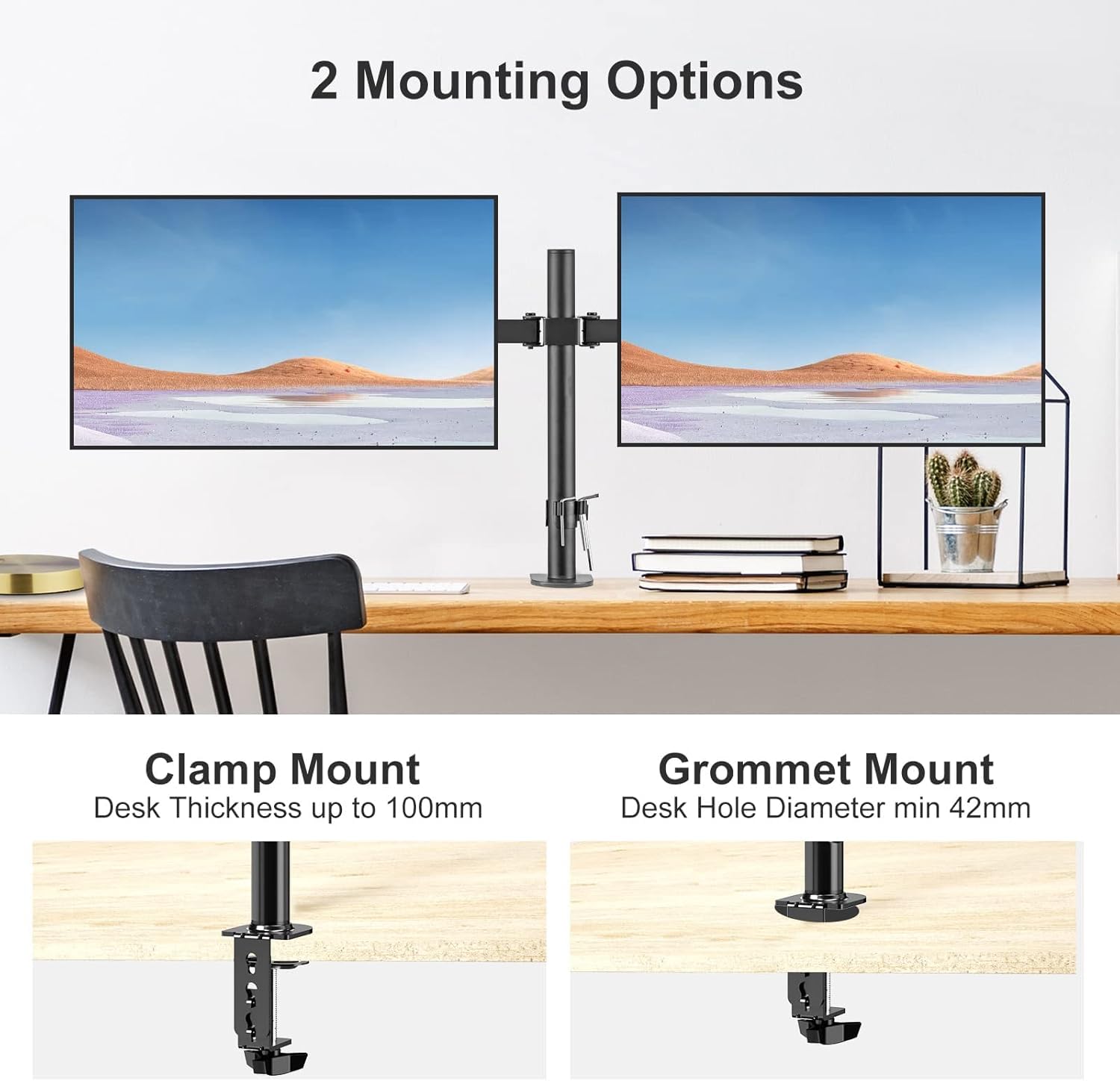 Bracwiser Supporto Doppio Monitor, Braccio per Schermi LED LCD da 13-27 pollici, Inclinazione Girevole Rotazione Regolabile in Altezza VESA 75/100mm MD7442