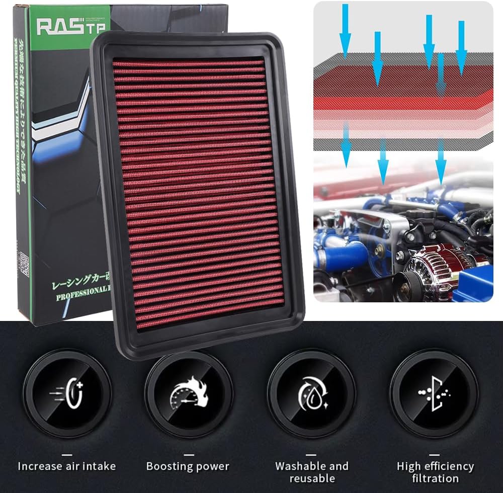 muge racing Engine Air Filter Compatible with Mazda CX, Axela, Atenza, Premium Washable High-Flow Car Air Filter, Reusable Extended Mileage High-Capacity Air Filter for Car, Red