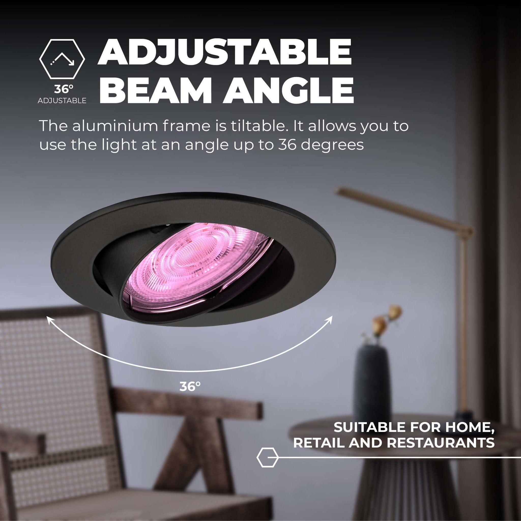 Ledvion LED Einbaustrahler 6er Set Rund Schwarz RGB dimmbar smart | Fuer trockene Innenraeume wie Wohnzimmer Kueche und Flur; Farbe und Helligkeit per App oder Smart Steuerung einstellbar