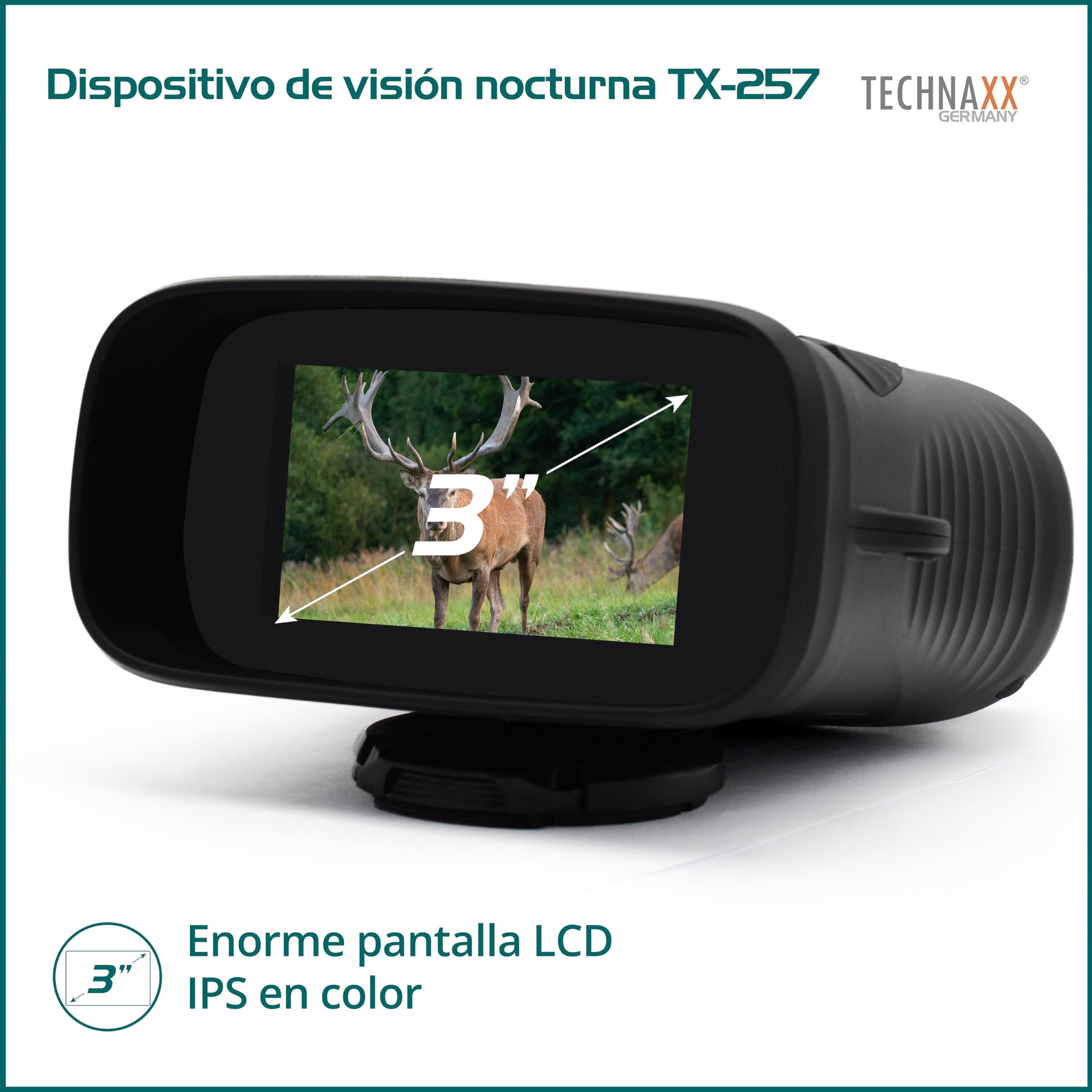 Technaxx Visor Nocturno – Video Full HD 1080p y Foto 40MP – Aumento Óptico 4X, Zoom Digital 8X – LED IR 850nm hasta 150m – Pantalla IPS 3 Pulgadas – Batería 2500mAh – para Caza y Outdoor - TX-257