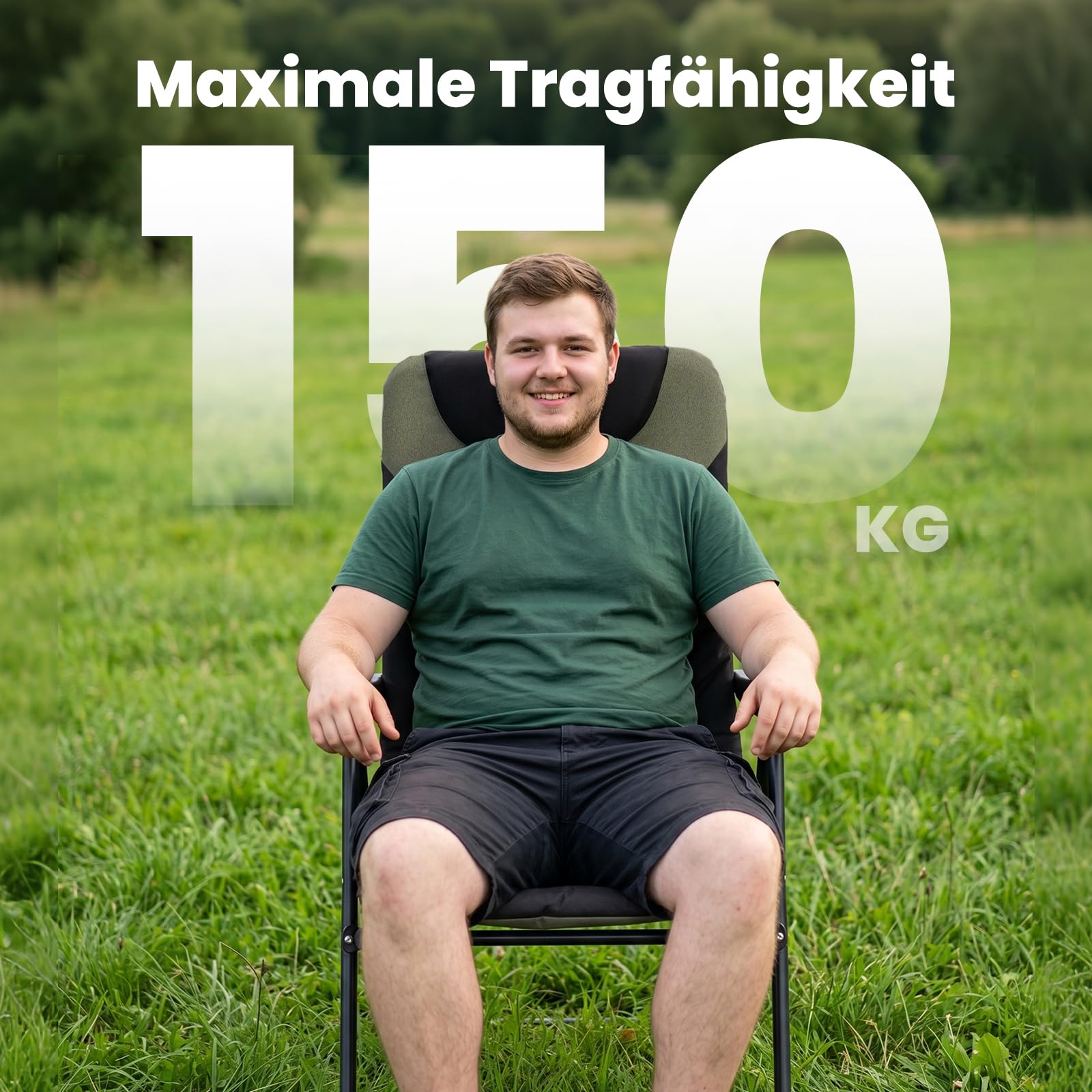 Homecall Krzesło kempingowe, krzesło ogrodowe, krzesło wędkarskie, składane krzesło do przyczepy kempingowej, do użytku na zewnątrz, 5-stopniowa regulacja oparcia, wysokie oparcie z wyściełanym