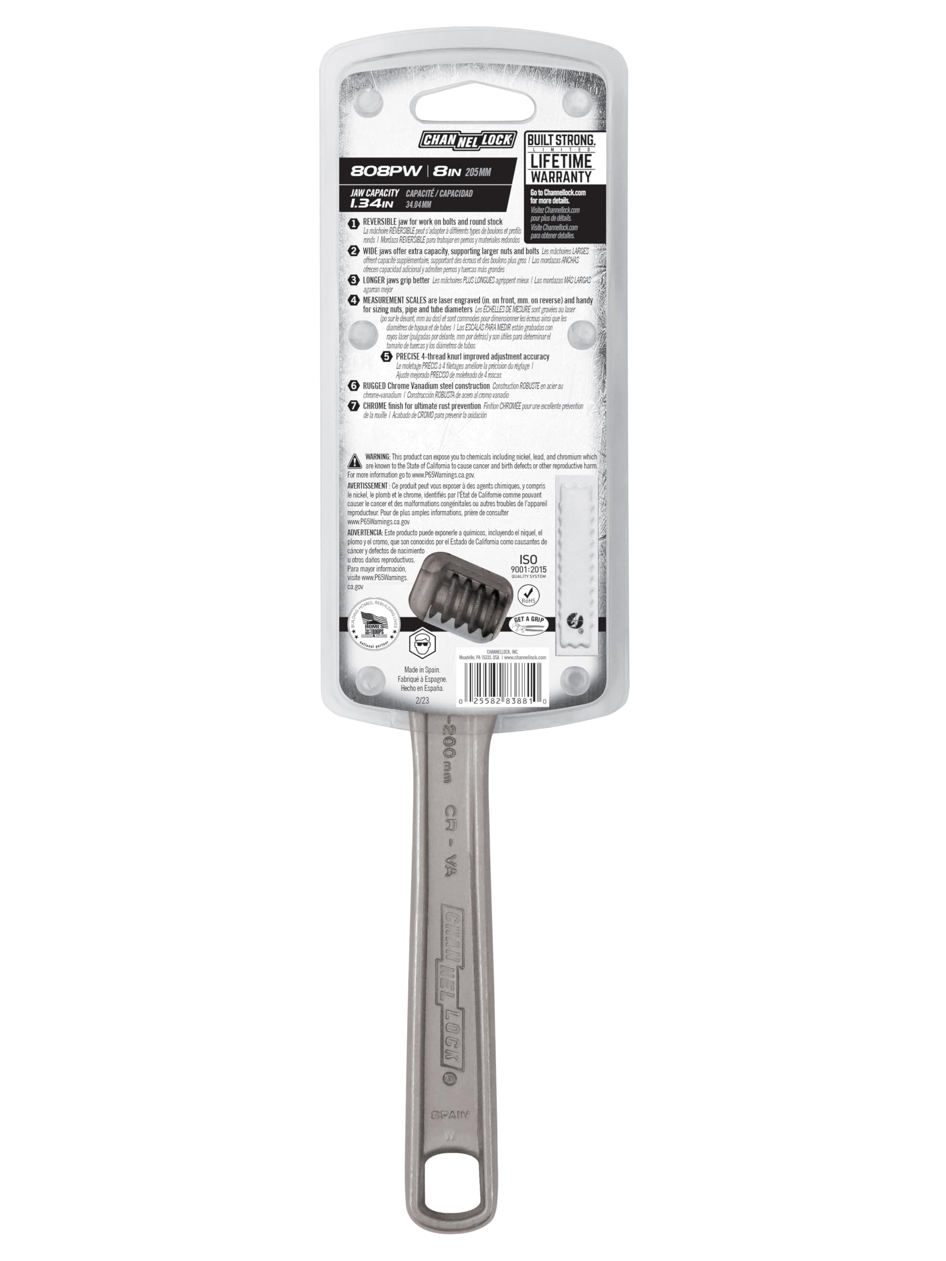 Channellock 808pw 8 "reversible mandíbula llave inglesa ajustable/llave de tubo,