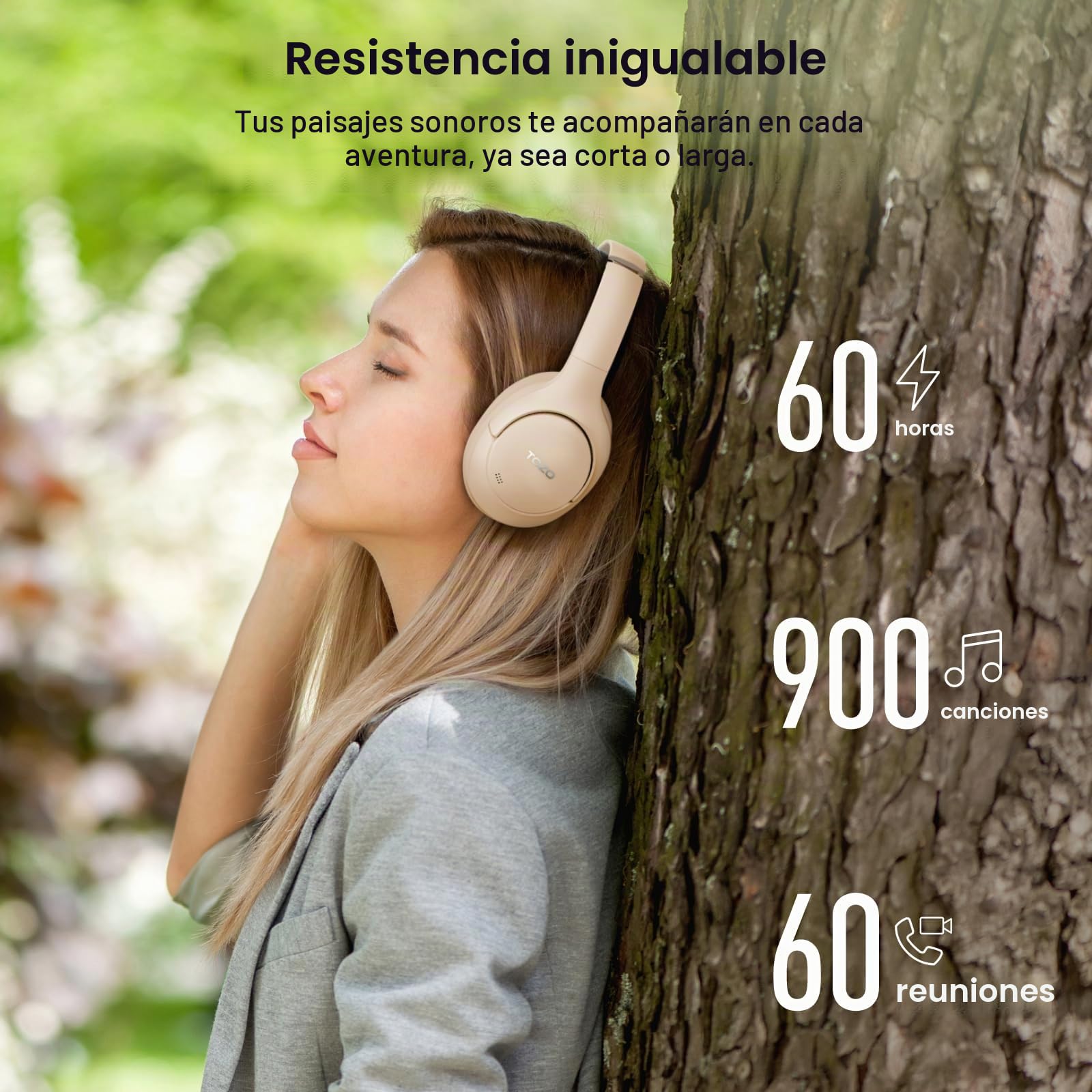 TOZO HT2 Cascos Inalámbricos Bluetooth ANC Híbrida y 60H Reproducción | ORIGX Sonido premium, 32 EQs con TOZO App, llamadas ENC nítidas, diadema ajustable, plegable portátil, conexión 3.5mm y USB-C