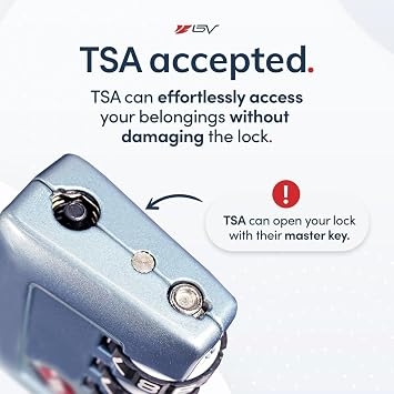 BV Luggage Locks TSA Accepted, Open Alert Cable Lock, Arctic Blue, 2 Pack