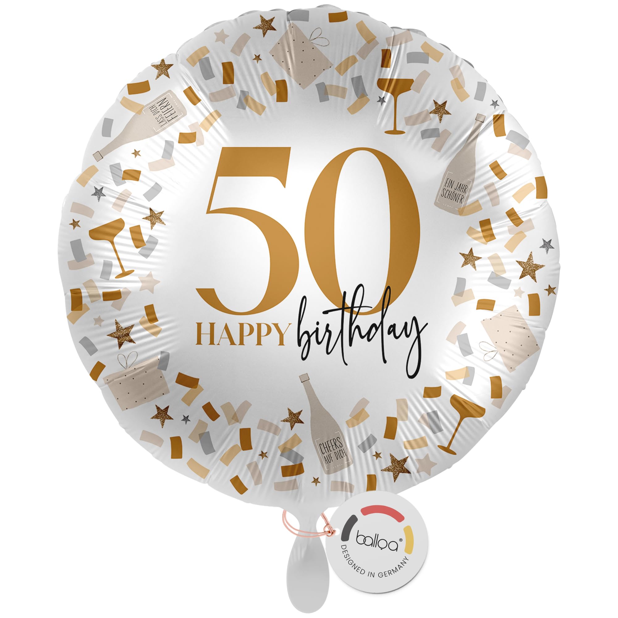 balloa XXL Folienballon 50, großer Helium Ballon zum 50.Geburtstag, Geschenk für Frauen oder Männer, Deko für runde Geburtstagsfeier, Folienballon befüllbar mit Luft oder Helium, 53cm