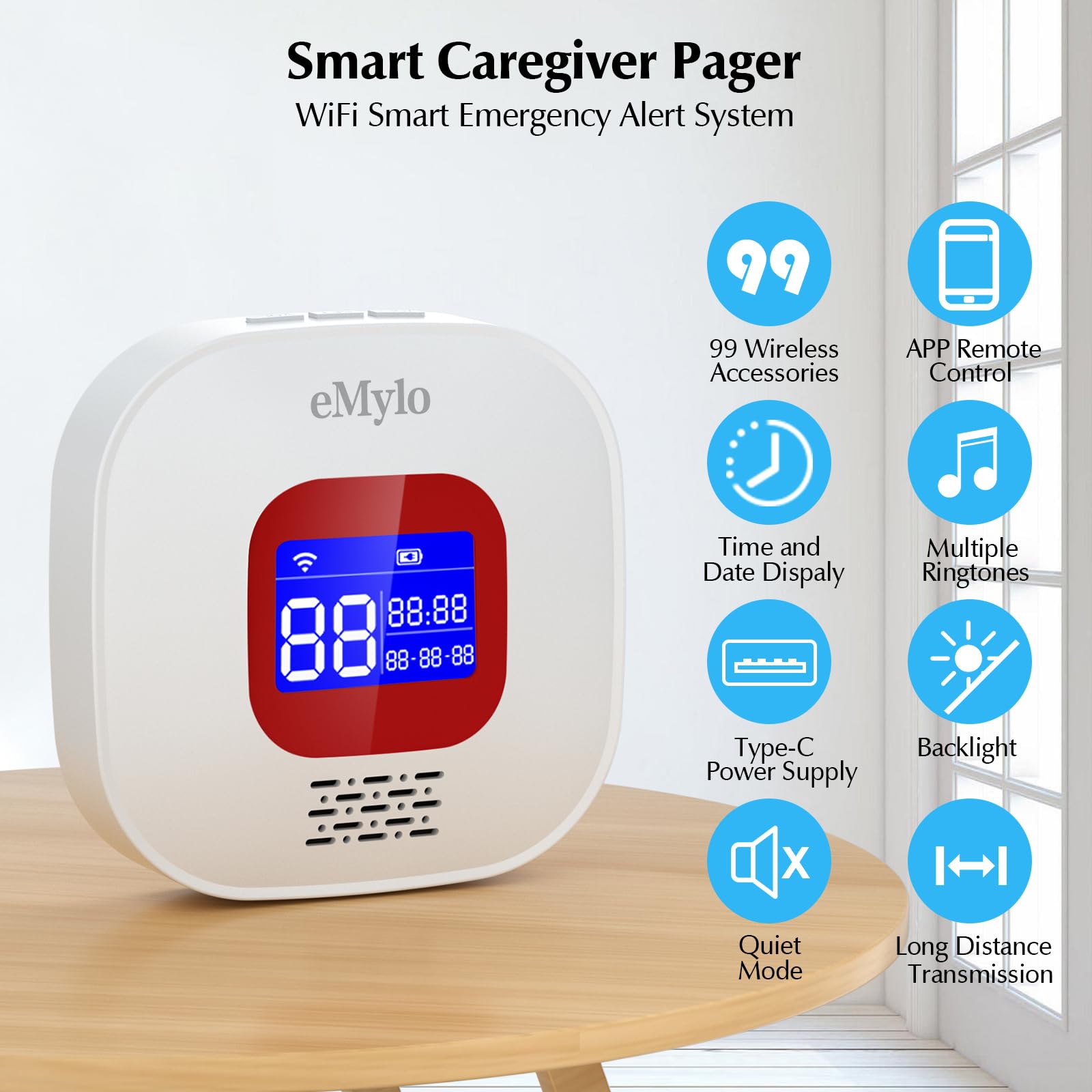 Salvavita Anziani, Pulsante Salvavita Anziani WiFi, App Tuya Smart/Smart Life per Ricevere Notifiche da Remoto (Supporto solo 2.4GHz Wi-Fi)