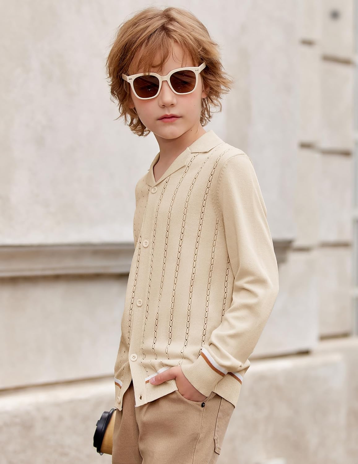 Arshiner Boys School Cardigan Sweater Long Sleeve Button Down Knit Shirts Fall Casual Vintage Shirt for Kids 5-13 Years - Image 3