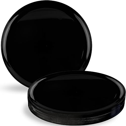 Blue Sky Edge - Platos de plástico desechables negros de 6.3 pulgadas redondos (10 unidades)  Vajilla elegante y resistente para eventos y fiestas