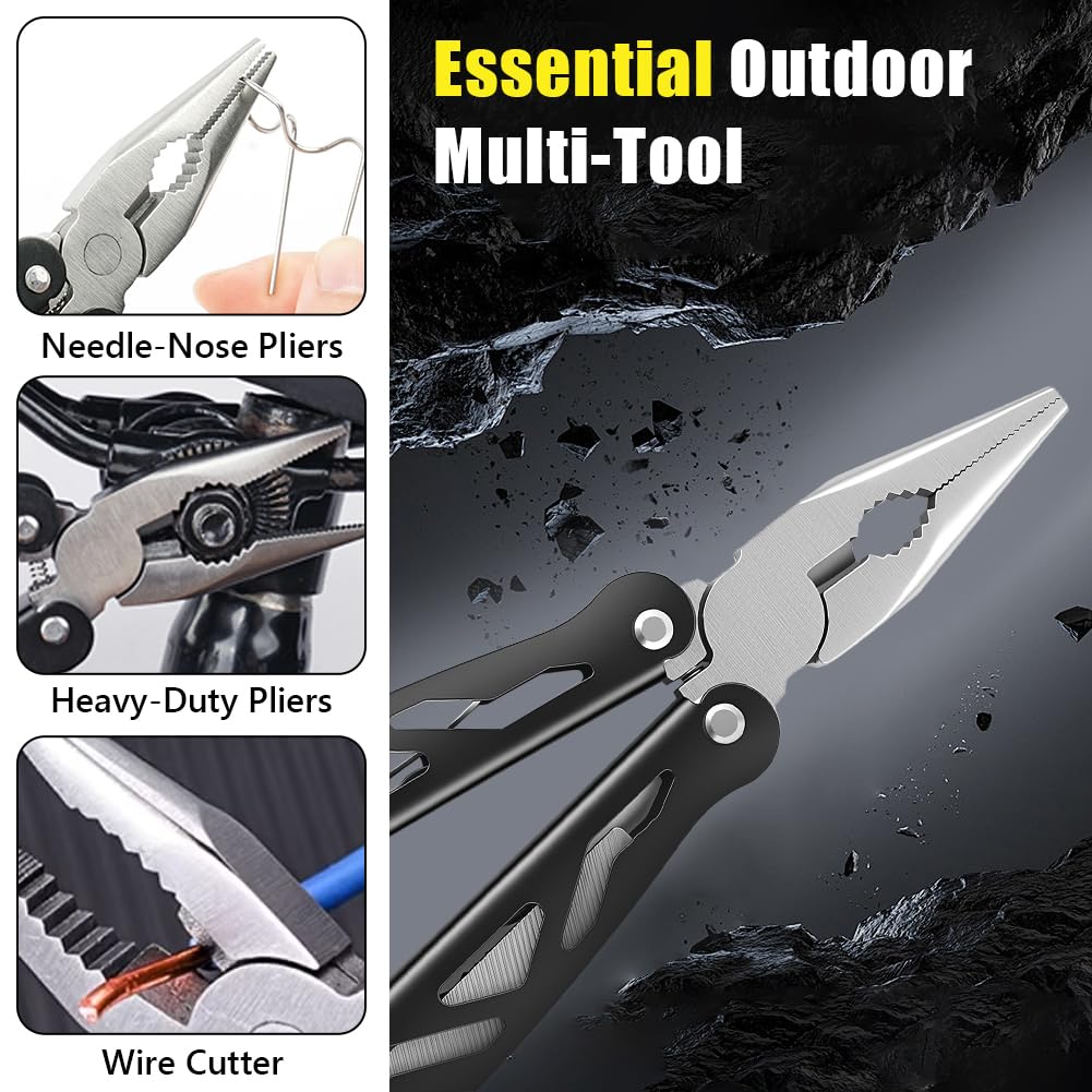 URAQT Coltello Multiuso, 12 in 1 Pinza Multifunzione in Acciaio Inox, Multiutensile, con taglia lama, cavatappi, lima per unghie, per DIY, campeggio, Idee Regalo Uomo Compleanno Regalo Anniversario
