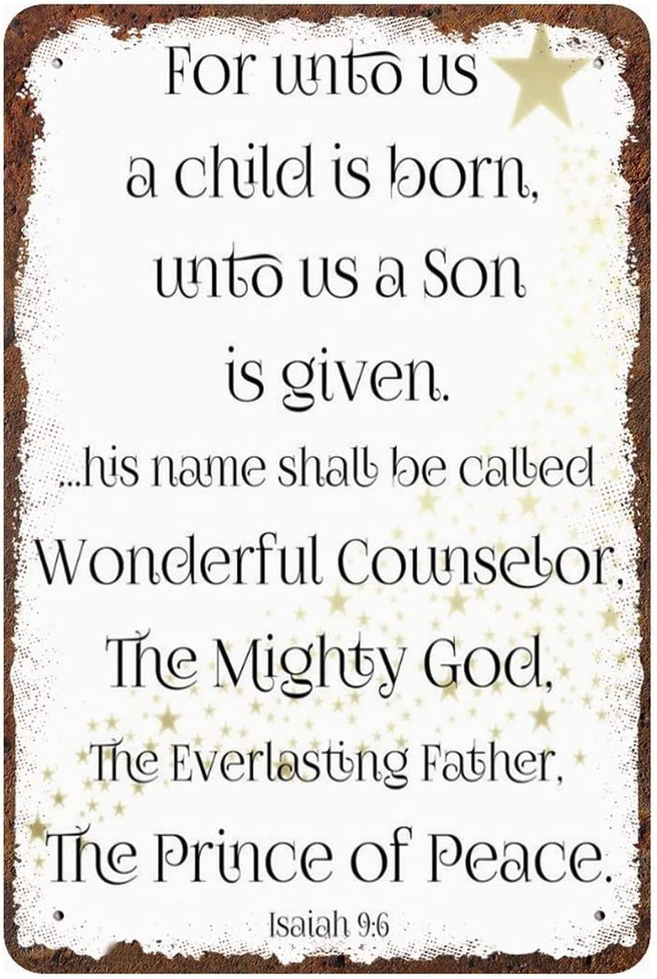 Vintage Unto Us A Child Is Born Metal Sign 8x12 Inch Rust Bath Wall Decor Home Kitchen Bar Pub Garden Poster