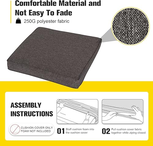 Miniatura 3 de KINTNESS Fundas de cojín de repuesto para sofá modular de ratán de 7 piezas, 14 fundas impermeables para cojines de patio con cremallera (gris