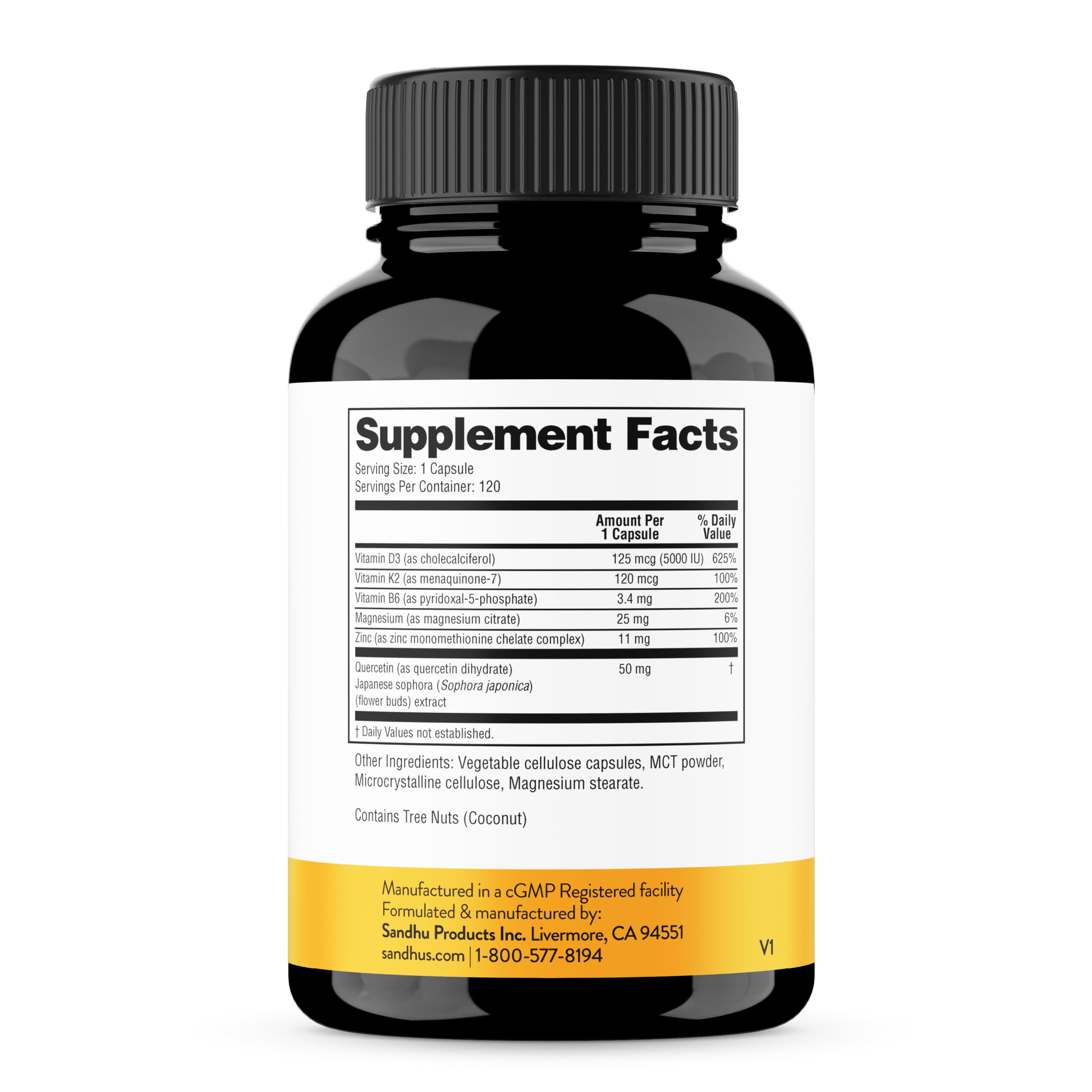 Vitamin D3 K2 5000 IU 120mcg Magnesium Zinc B6 Quercetin Capsules 120 Count — Amazon image 10