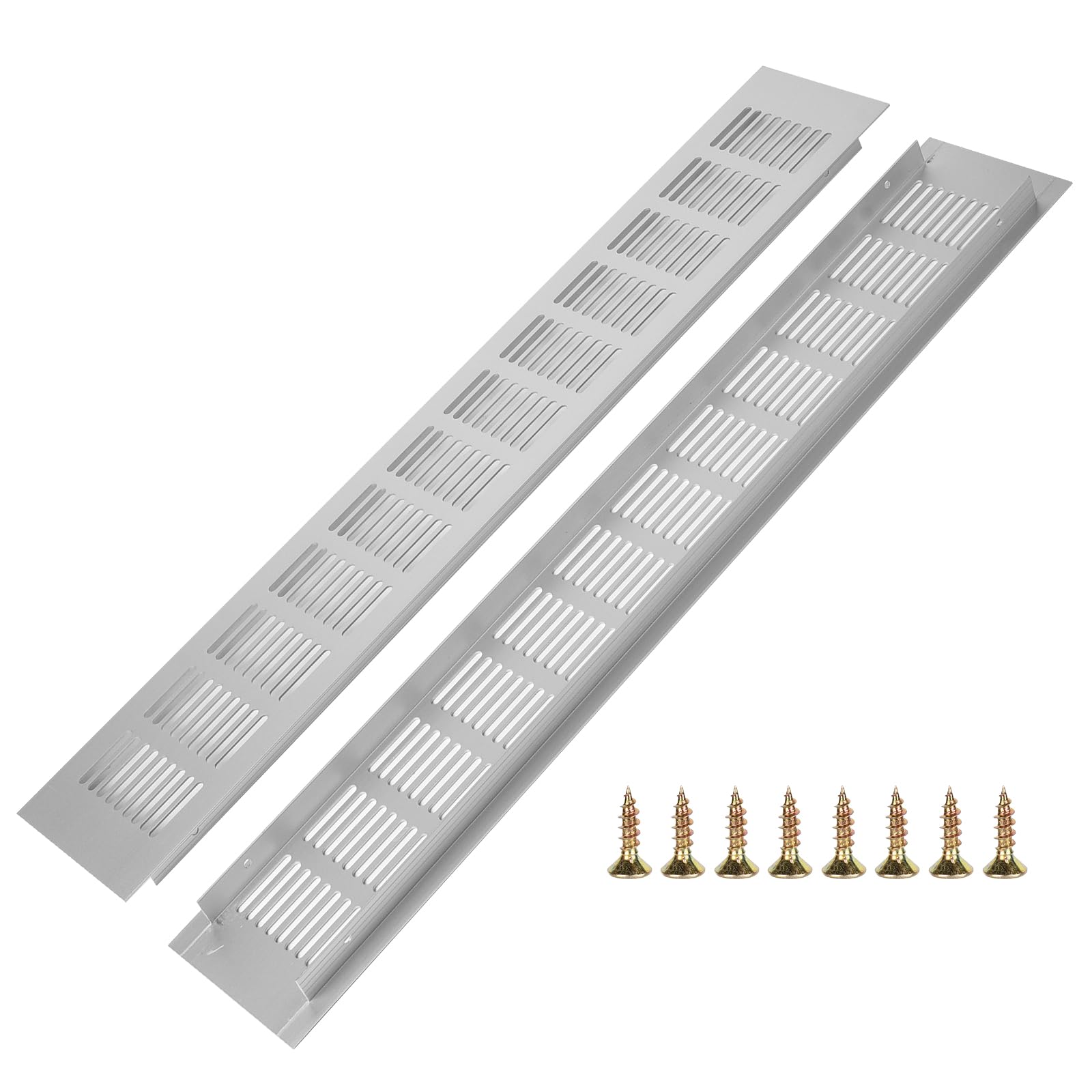 2PCS Air Vent Grille Cover, Aluminum Alloy Kitchen Air Vent Cover Cupboard Vents Wardrobe Fridge Vent Louvred Wall Vent Grille Ventilation Cover with Screw 80mm x 500mm