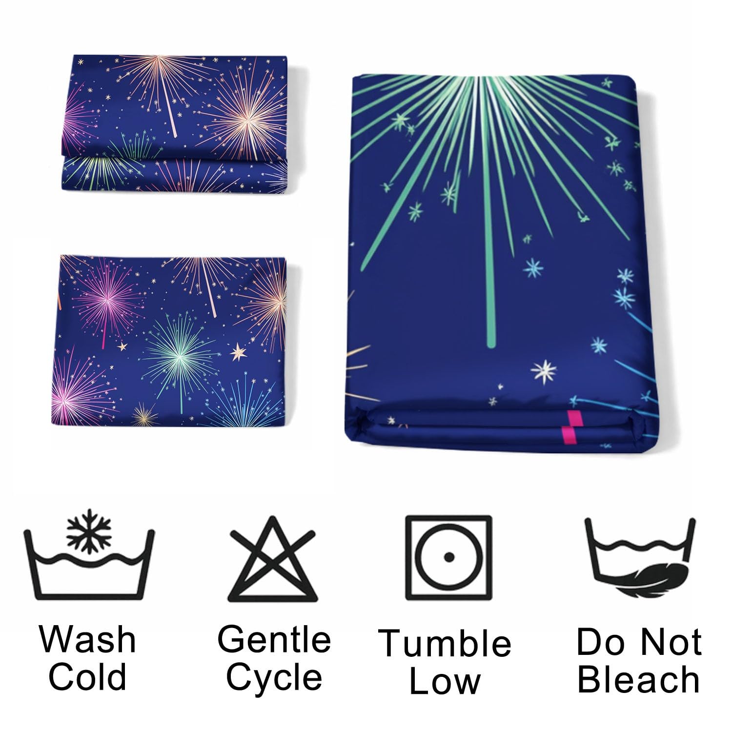 Generisch Bettwäsche Set 200 x 220 cm 3teilig Romantisch Bunt Blühend Feuerwerk, Weicher Mikrofaser-Bettbezug mit Kissenbezug Wendebettwäsche Deckenbezug, Erwachsenengrößen, Blau Traumhaft