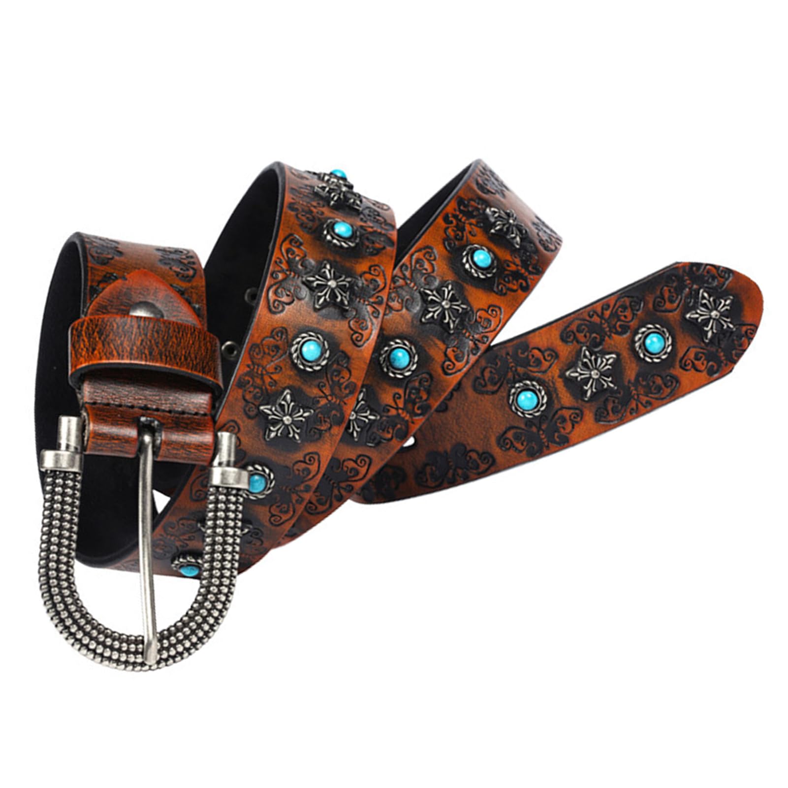 Geprägter Western Ledergürtel Personalisierter, Gravierter Stil Verstellbare Metallzinkenschnalle Handgefertigte Klassische Gürtel Aus Rindsleder(120cm/waist:40"~42", Brown)
