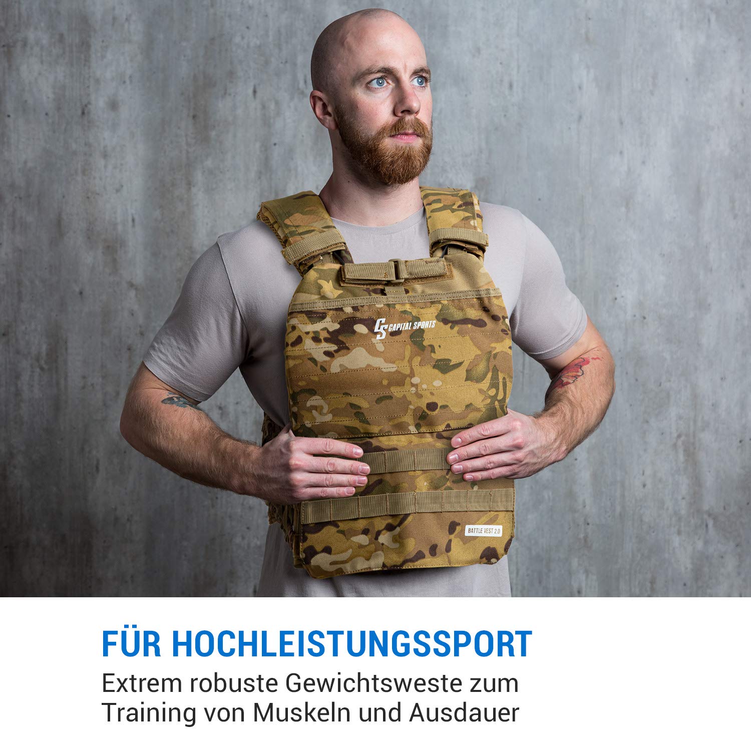 Capital Sports Battlevest 2.0 Gewichtsweste - Weight Vest mit hohem Komfort, Trainingsweste mit optimaler Polsterung, mit 8,0 kg oder 13,2 kg, in camo, blau, schwarz oder olivgrün