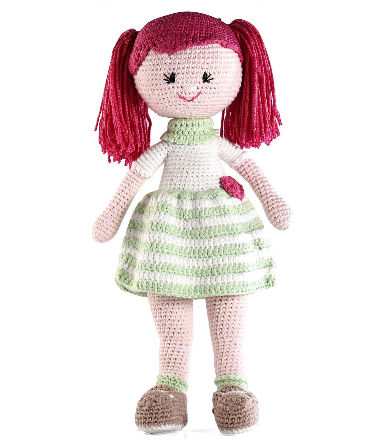Premium Crochet Doll with Bag for Girls & Boys, Cute Knitted Cotton Doll for Babies, Baby Doll for Kids, Soft Toys, 6+ Months, Birthday Gift, Height 27 cm, Pink & Blue (Emily Gloria)-image-20
