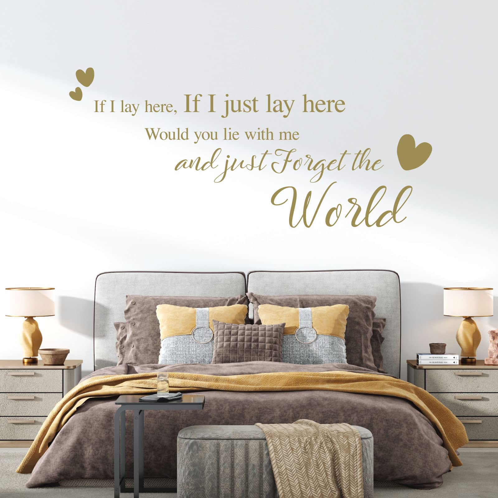 If I Lay here... Would You Lie with me and just Forget the World - Wall Quote, Wall Art Sticker [XLarge] [Gold]