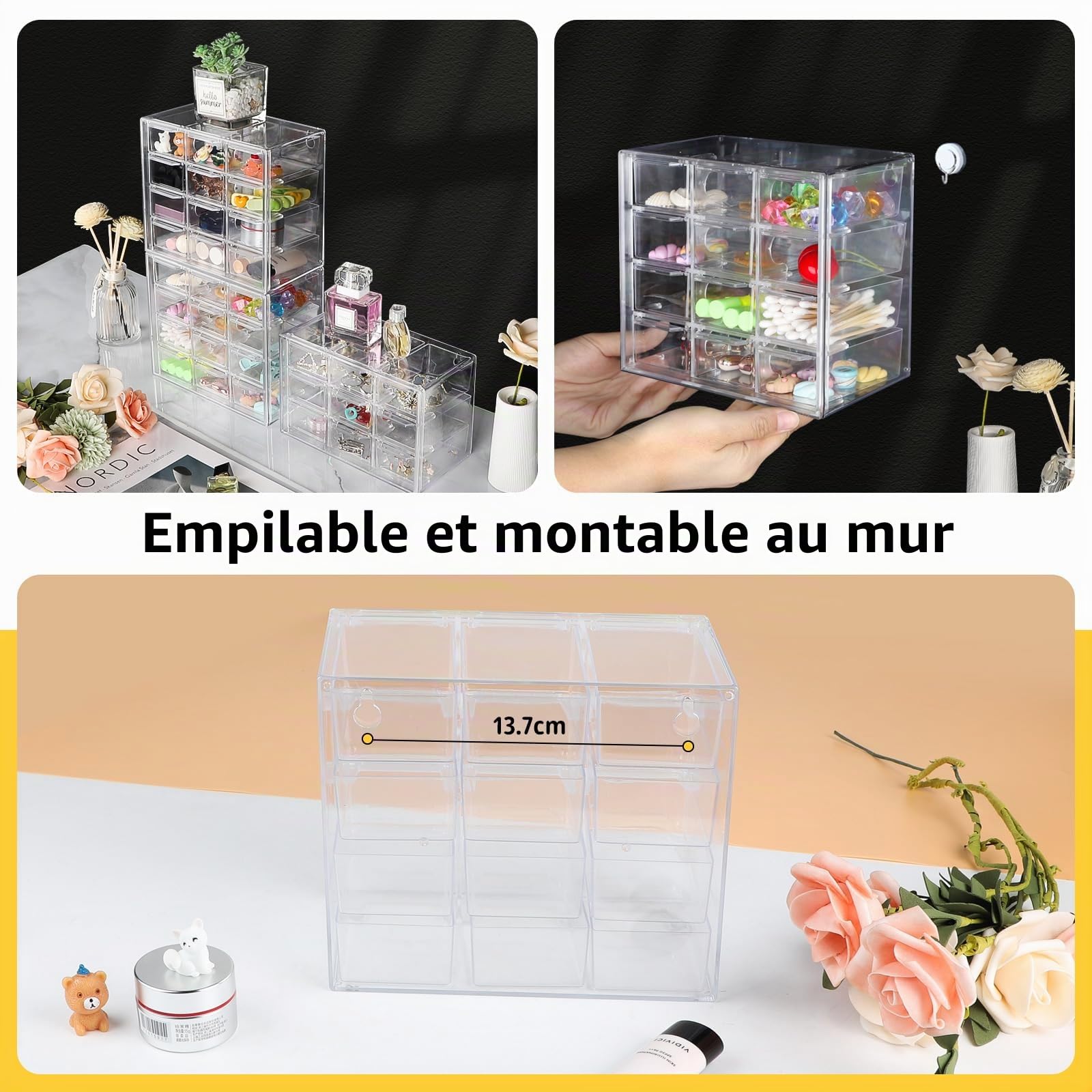 Vaguelly 10 Boîtes De Rangement Miniatures Transparentes – Forme De Cœur 3 X 2,6 X 1,5 Cm – Pour Maison De Poupée, Bijoux, Bonbons, DIY
