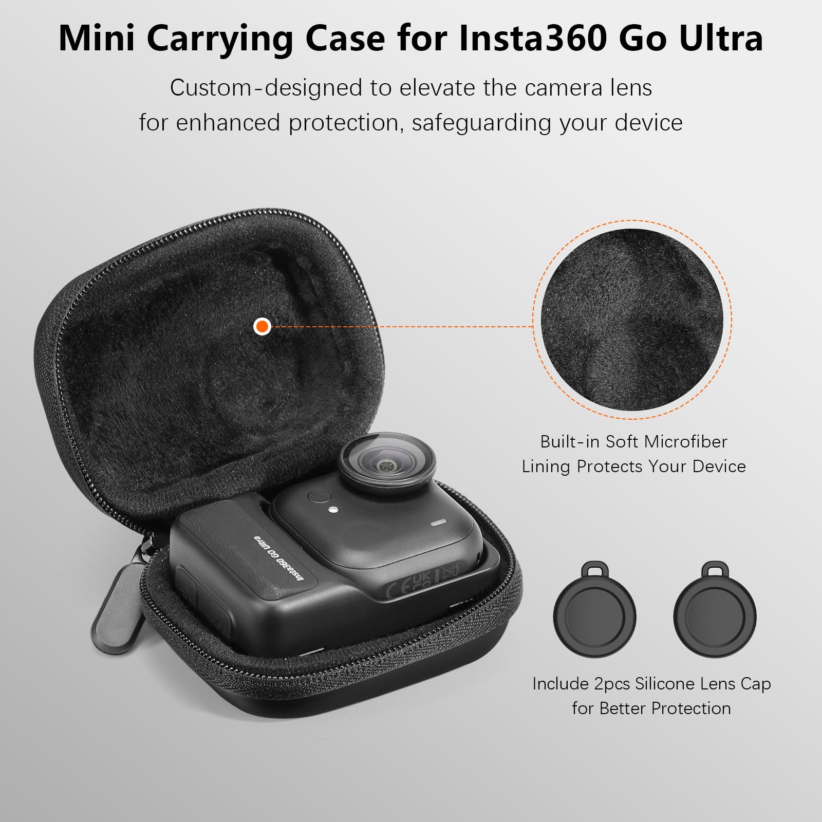AMAZEAR Custodia da Trasporto per Accessori Insta360 GO Ultra - Borsa da Viaggio Compatta in Pelle Rigida con Interno Morbido, Protezione e Organizzazione,Nero