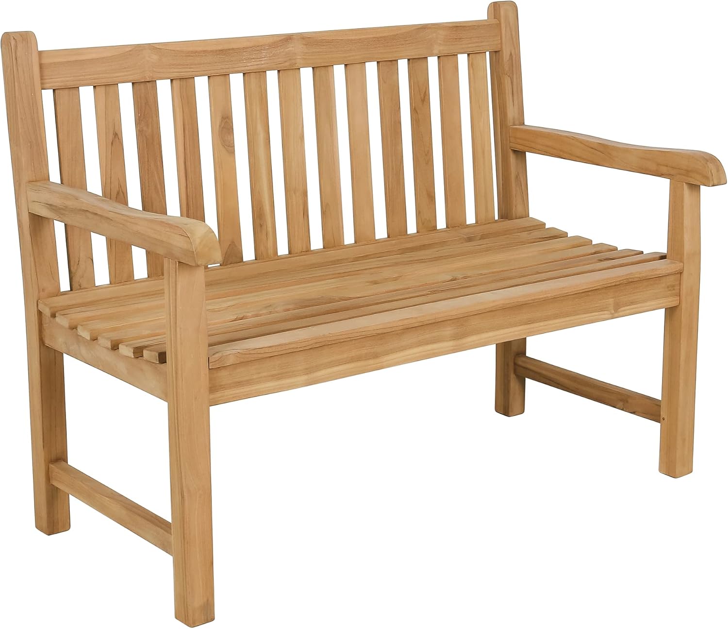 Teak Outdoor Bench, 2-Seat Wood Patio Bench, 47 inch Patio Long Garden Bench Ideal for The Front Porch, Backyard, Deck, Lawn