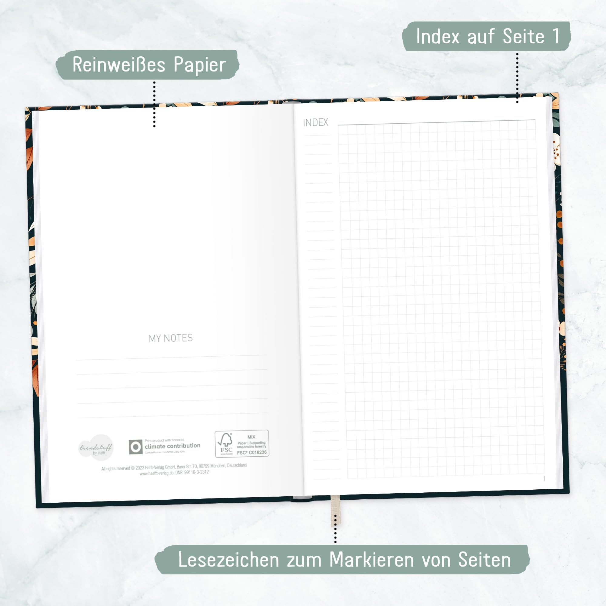 Häfft A5 squared Pretty Flowers notebook from Trendstuff 124 pages, 62 sheets, ideal as a diary, journal, idea book, notebook - Image 3