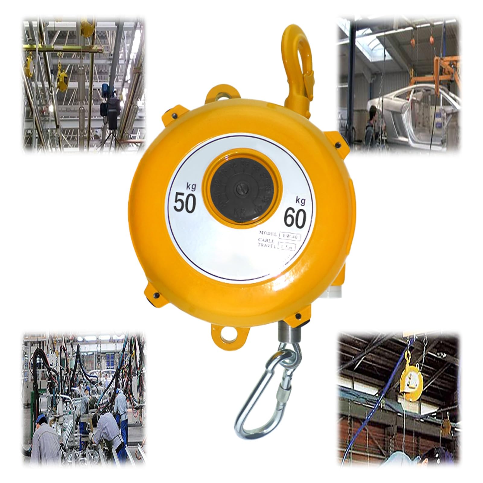 Spring Balancer, Tool Balancer Retractable 1.5m Alloy Hook Tower Wheel Wire Rope Hanging Equipment 1-200kg(50-60kg)