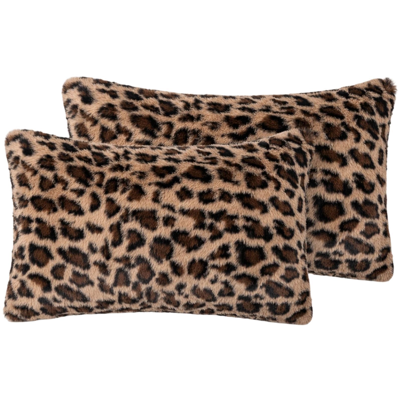 ZPSCXQ 2Pcs Leopard Print Cushion Covers, Soft Plush for Sofa, Bed and Armchair,Cheetah Print Home Decor（30x50cm）